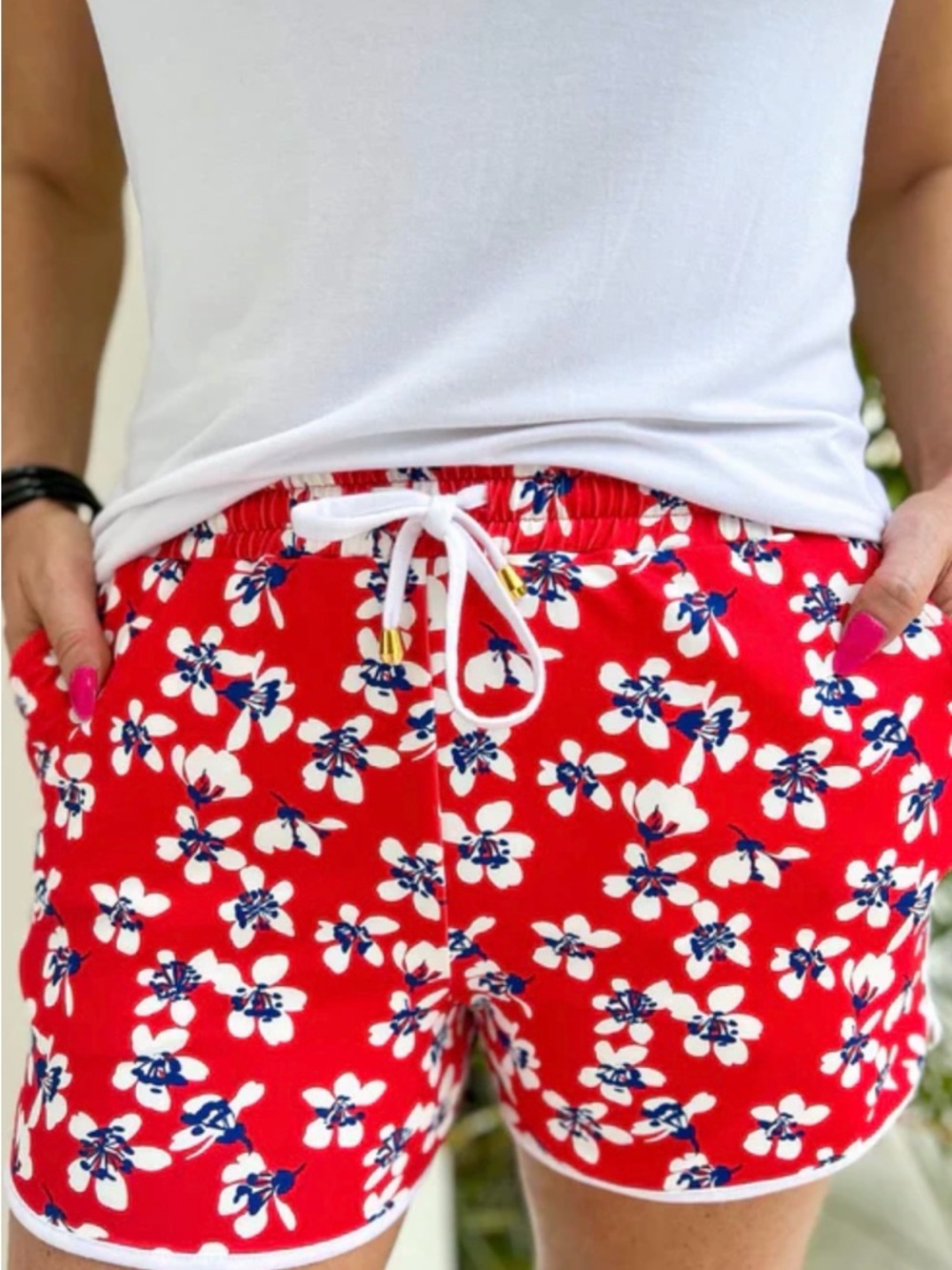 Jess Lea XL Rebel Floral Red White Blue Drawstring Everyday Shorts - Picture 1 of 11